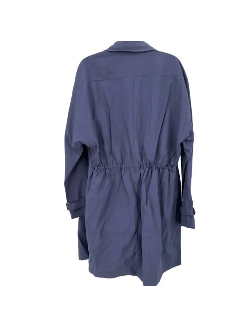 NWT Sebby Draped Open Front Trench Coat Women Large Blue Long Sleeve Jacket Hood